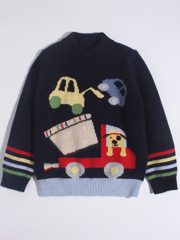 (image for) Kids Fun Vehicle Knit Pullover Cashmere Crew Neck Sweater